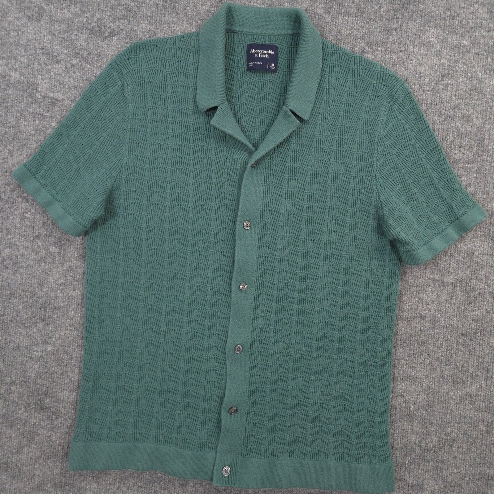 Abercrombie & Fitch Sweater Camp Shirt Mens Size Medium Green Knit Front Button
